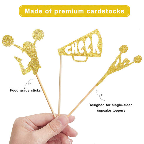 36 Pieces Cheerleader Cupcake Toppers Glitter Cheerleading Gymnastics Cupcake Picks Cheer Team Cake Decorations Gymnast Girl Toothpicks Cake Decor...