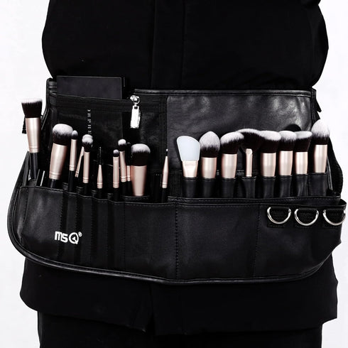 MSQ Makeup Brush Bag with Belt Cosmetic Brush Pouch Holder Organizer Multi Pocket Apron Pack with Adjustable Artist Belt Strap Large Capacity Grea...