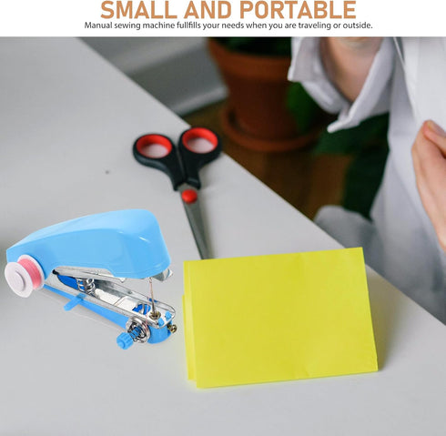 Blue Handheld Sewing Machine, Portable Mini Manual Sewing Machine Handy Needlework Tool Mini Sewer Machine Hand Stitcher Sewing Machine Beginner S...