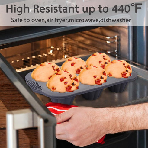 Silicone Brioche Pan 6-Cup, Silicone Cupcake Pan for Baking, Nonstick Bakeware Brioche Molds for Wax Mousse Cake Tart Jelly Pudding Panna Cotta (1...