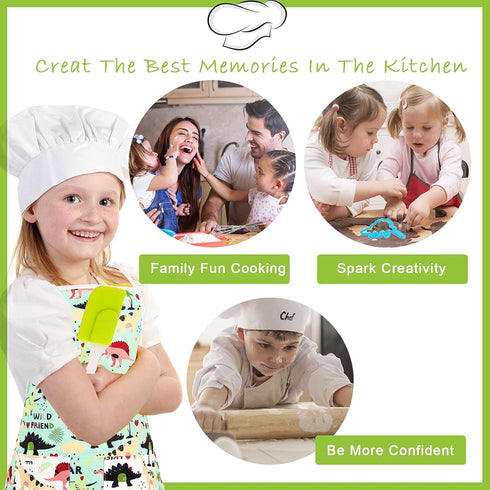 TEUVO Kids Baking Chef Set 35 Pcs with Dinosaur Apron and Mitt, Cooking Chef Dress Up Role Play Kitchen Toys Set for Kids Aged 3 4 5 6 7 8...