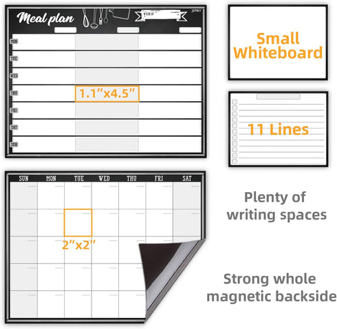 JJPRO Magnetic Dry Erase Meal Planning Whiteboard for Refrigerator-Undated Monthly Calendar for Fridge-Two Bonus Notepad whiteboards-Refrigerator ...