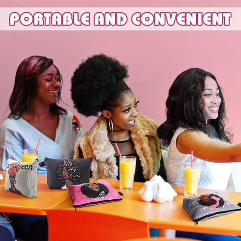 Chunful 9 Pcs Black Women Makeup Bag African American Make up Pouch Bags Canvas Travel Cosmetic Bags for Women Queen Zippered Toiletry Bag Reusabl...