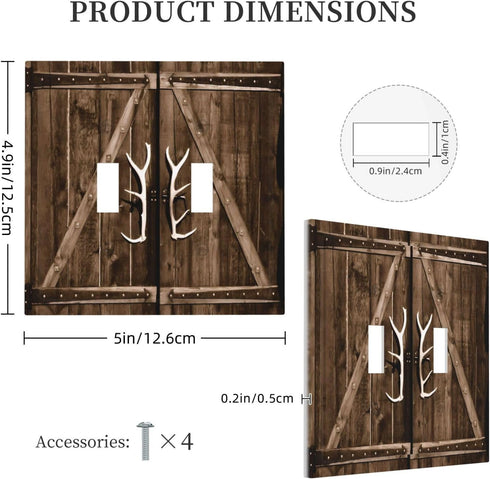 Farmhouse Antler Barn Door 2 Gang Double Toggle Light Switch Cover Decorative Wall Plate Electrical Faceplate For Country Farm Bathroom Home Livin...