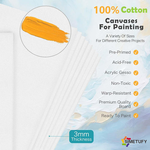 Simetufy 4 Pack 8x10 Inch Canvas Boards for Painting Canvas Panels-Gesso Primed Acid-Free 100% Cotton Blank Painting Canvas for Acrylics Oil Water...
