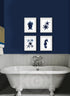 Gnosis Picture Archive Dark Navy Blue Beach Wall Decor Set of 4 Unframed Seahorse Starfish Beach Bathroom Art Prints...