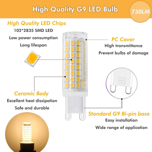 G9 LED Light Bulb 7W Dimmable G9 Bi-Pin Base 75W Halogen Equivalent, T3/T4 G9 LED Corn Bulb for Indoor Chandeliers Ceiling Fan Cabinet Decorative ...