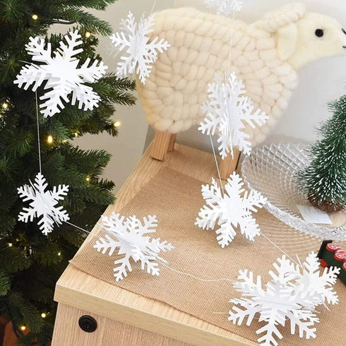 OuMuaMua Winter Christmas Hanging Snowflake Decorations, 12PCS Snowflakes Garland & 12PCS 3D Glittery Large White Snowflake for Christmas Winter W...