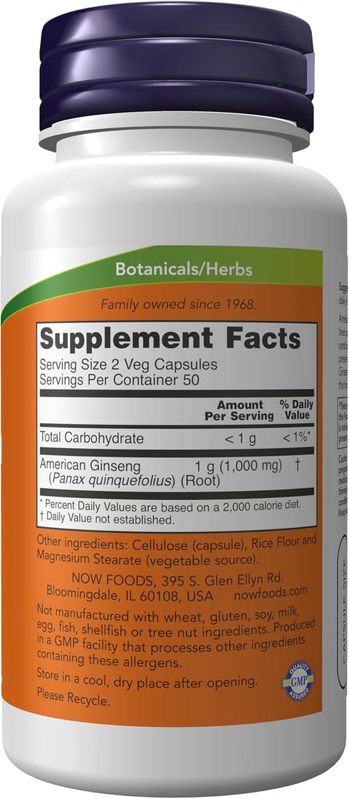 NOW Supplements, American Ginseng (Panax quinquefolius) 500 mg, Herbal Supplement, 100 Veg Capsules...