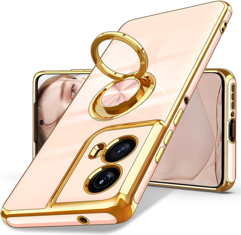 Dretal for Motorola Moto Edge 5G 2024 Case, 360° Rotatable Ring Holder Magnetic Kickstand,Plated Gold Edge Slim Soft TPU Protective Cover for Moto...