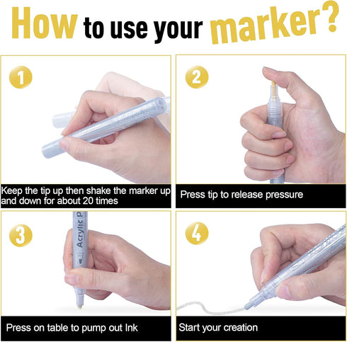 AKARUED Silver Acrylic Paint Markers, 8 Pack Acrylic Silver Paint Pen Sets for Rock Painting, Wood, Stone, Glass, Ceramic, Paper, Drawing, Art Pro...