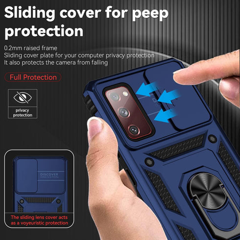 for Samsung Galaxy S20 FE 5G Case with Camera Lens Cover HD Screen Protector, Military-Grade Drop Tested Magnetic Ring Holder Kickstand Protective...