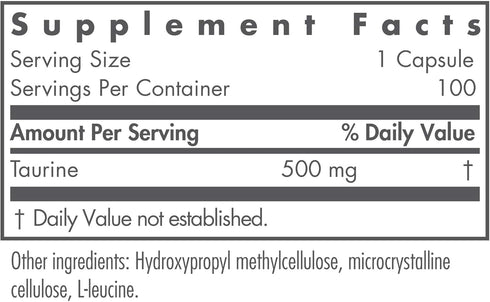 Nutricology Taurine 500mg Supplement - Cardiovascular Support, Free Form Amino Acid, Pure, Organic, Vegetarian Capsules - 100 Count...