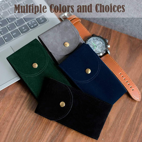 4 PCS Watch Travel Case for Men and Women Portable Velvet Watch Pouch Watch Storage Bag and Organizer (1BLACK+1GREEN+1BLUE+1GRAY)...