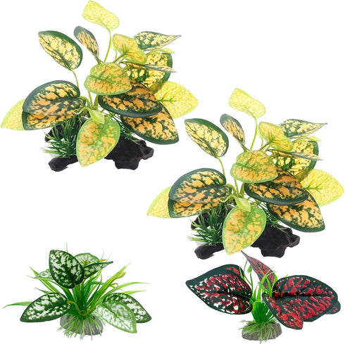 Reptile Artificial Plants, Terrarium Plants Decorations Supplies, Aquarium Fish Tank Plant, Amphibian Habitat Hideout Tank Accessories(M Set-4pcs/...