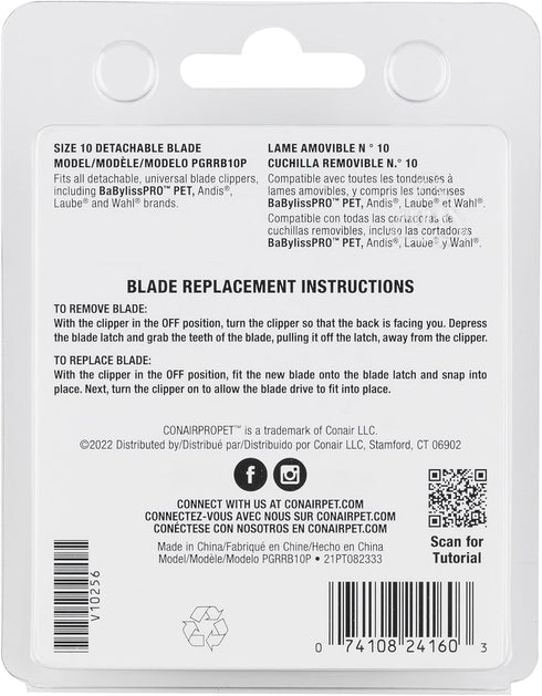 CONAIRPROPET Dog Clippers for Grooming Replacement Blade, Size 10, Fits Most Detachable Grooming Clippers...