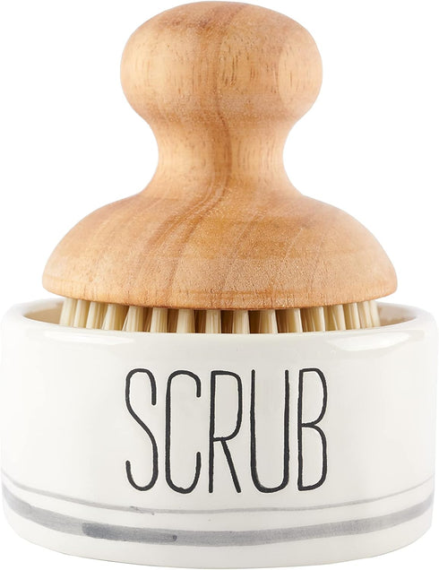 Mud Pie Wooden Scrub Brush and Ceramic Base Set...