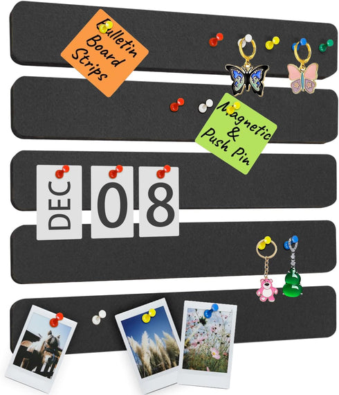 Bulletin board, Jeethemy Felt Pin Board Bar Strips, Self Adhesive Cork Boards for Walls with 35 Push Pins for Bedrooms Offices Home Decoration,5 P...