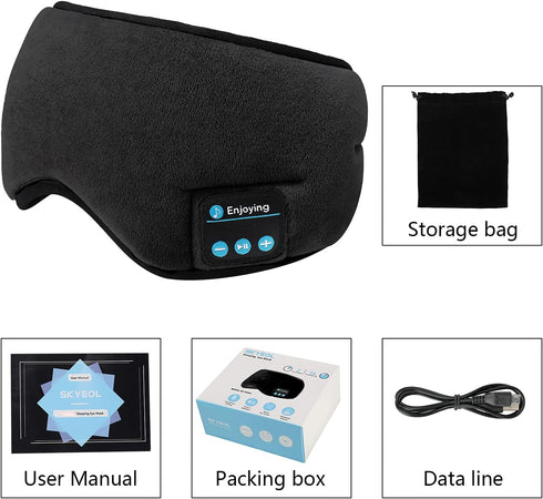 Wireless Sleep Mask,SKEYEOL Sleep Headphones,Adjustable&Washable Music Travel Sleeping Headset with Built-in Speakers Microphone Hands-free for Ai...
