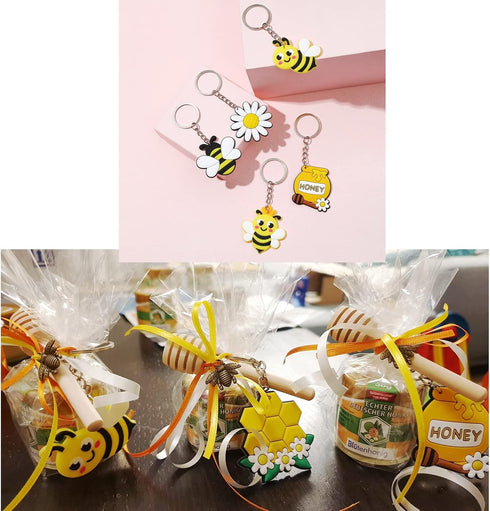 JZK 30 Pcs Cute honey bee keyrings set for kids, mini rubber keychains for children birthday party favours, kids party bag fillers, kids party tha...