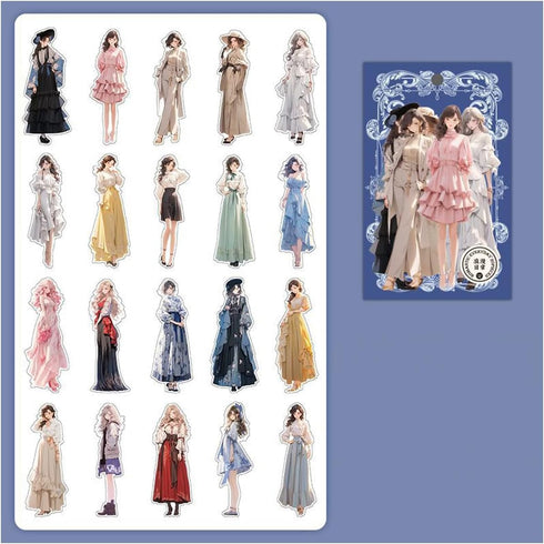40PCS Romantic Girls Daily Outfits Stickers for Scrapbooking - Beautiful Girl Dress Sticker for Water Bottles Cups Junk Journaling Planner Aesthet...