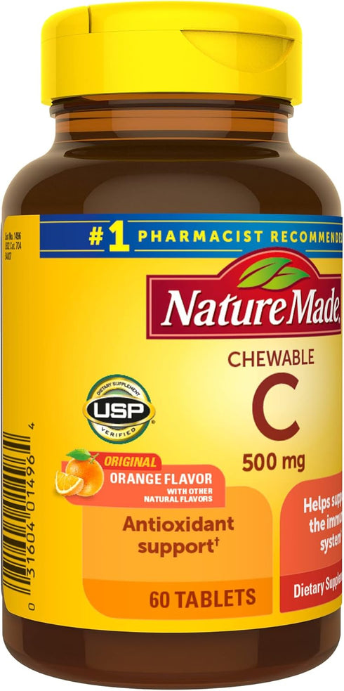 Nature Made Chewable Vitamin C 500 mg, Dietary Supplement for Immune Support, 60 Tablets, 60 Day Supply...