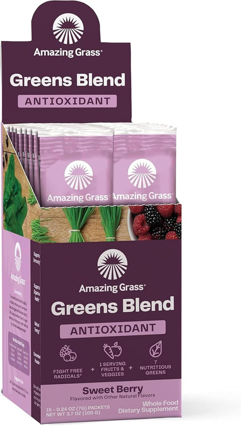 Amazing Grass Greens Blend Antioxidant: Super Greens Powder with Spirulina, Beet Root Powder, Elderberry, Prebiotics & Probiotics, Sweet Berry, 15...