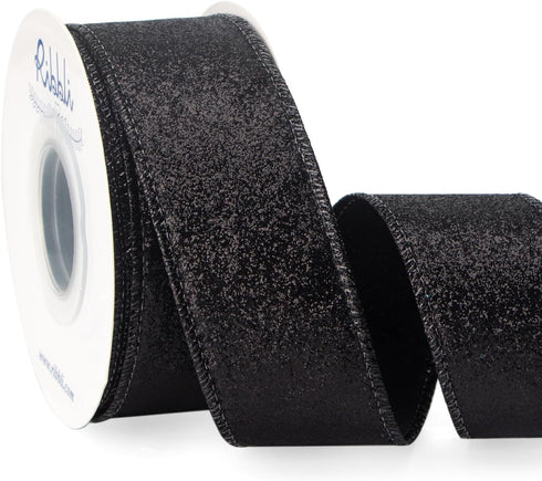 Ribbli Black Glitter Wired Ribbon,Black Ribbon with Metallic Edge,Christmas Ribbon for Wreath, ChritmasTree Decoration, Gift Wrapping,Home Decor, ...