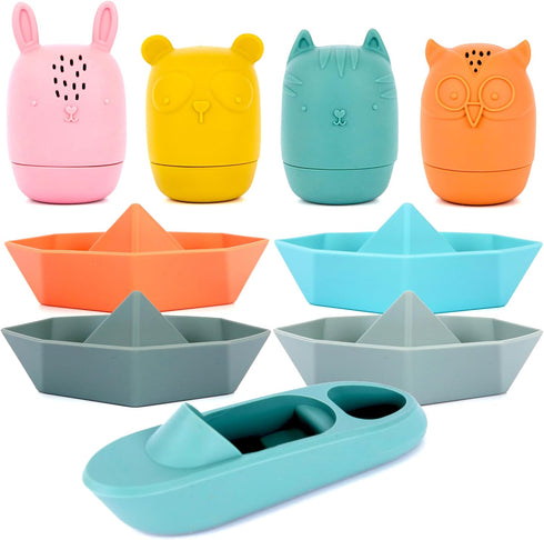 ArtCreativity Silicone Bath Toys for Babies - Set of 9 Mold Free Bath Toys - Bathtub Toys with 4 Animal, 4 Boat, and 1 Speedboat Design - Easy to ...