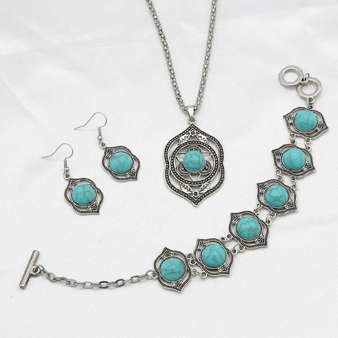 Pingyongchang Bohemian Turquoise Jewelry Sets for Women Turquoise Pendant Necklace, Vintage Turquoise Dangle Earrings,Retro Turquoise Collar Neckl...