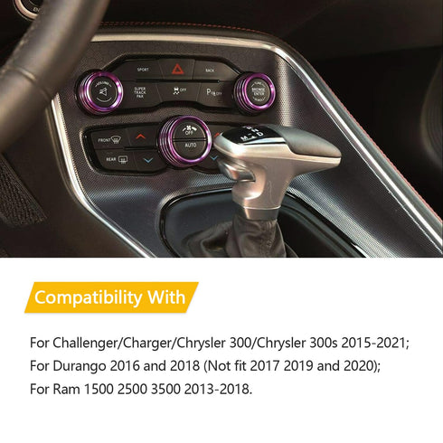 AC Knobs Conditioner Switch Button Cover Compatibility with 2015-2021 Challenger/Charger/Chrysler 300 300s 2013-2018 Ram 1500 2500 3500 Switch Vol...