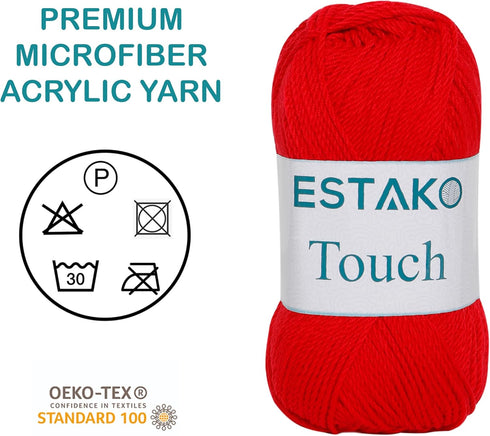 Estako Touch (3- Skeins Pack)%100 Premium Micro Acrylic Yarn 3x100 gr (3x246 yds) (2510 - Red)......