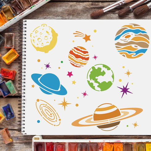 FINGERINSPIRE Planets Galaxy Drawing Painting Stencils Templates (11.8x11.8inch) Plastic Planetary Stencils Decoration Square Star Stencils for Pa...