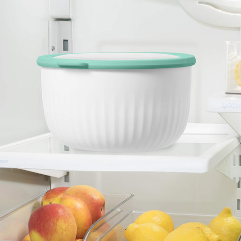 Oggi Prep, Store & Serve Plastic Bowl w/See-Thru Lid- Dishwasher, Microwave & Freezer Safe, (4 qt) Blue w/Dk Blue Lid...