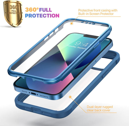 Diaclara Designed for iPhone 13 Case, Full Body Rugged Case with Built-in Touch Sensitive Anti-Scratch Screen Protector, Soft TPU Bumper Case for ...