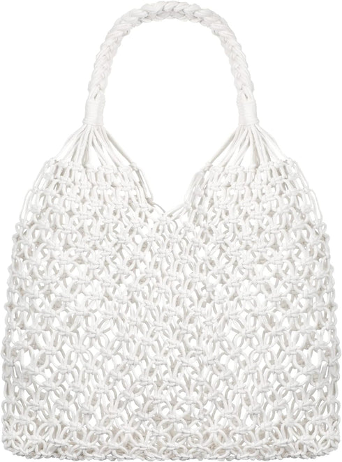 Travel Beach Fishing Net Handbag Woven Shoulder Bag Cotton Rope Macrame Bag Mesh Beach Bag Crochet Knit Purse for Women...