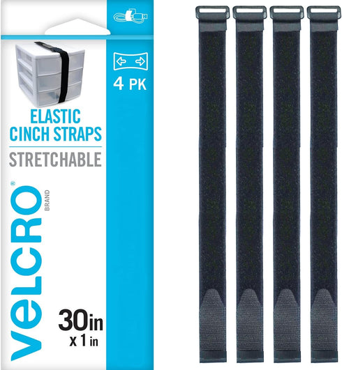 VELCRO Brand 30 Inch Elastic Straps 4 Pack | Stretchable and Adjustable For Snug Fit | Fasten Outdoor Umbrellas, Wood, Tarps, Blankets, Poles, Mor...