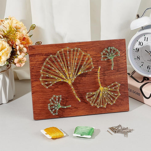 INFUNLY Leaves String Art Kit Creative Handmade Kit for DIY Lovers DIY Malachite Dance Craft Kit for Adult Beginners Wooden Frame Board with Pre P...