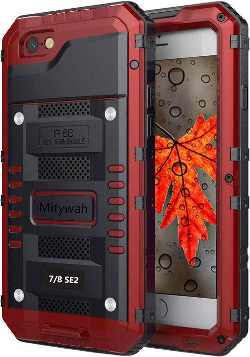 Mitywah Waterproof Case for iPhone SE 2020, Heavy Duty Military Grade Armor Metal Case, Full Body Protective Shockproof Dustproof Strong Rugged Th...
