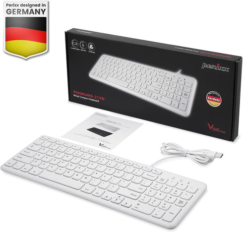 Perixx PERIBOARD-213W Wired Quiet USB Scissor Keyboard - 14.45x4.76x0.70 Inches - Compact Design with Number Pad - White - US English (PERIBOARD-2...