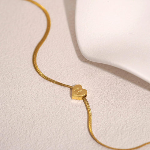 Gold Initial Heart Necklace for Women Girls 14K Gold Plated Letter Necklace Dainty Gold Herringbone Chain Heart Choker Necklace Personalized Name ...