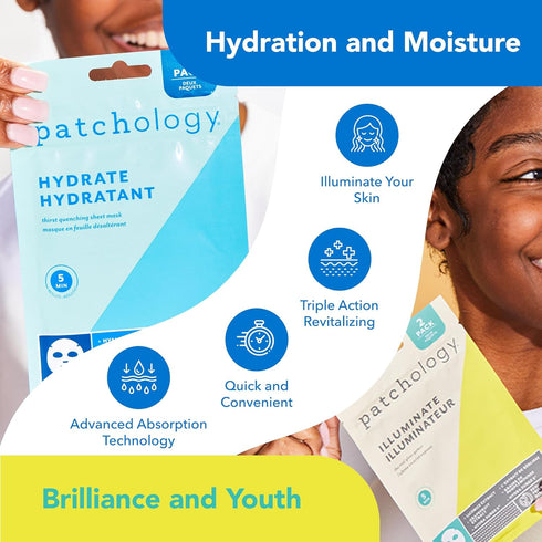 Patchology Hydrating Sheet Masks - Weekend Travel Skincare Essentials - Hyaluronic Acid Masks with Revitalizing Serum, Licorice Root Extract Skinc...