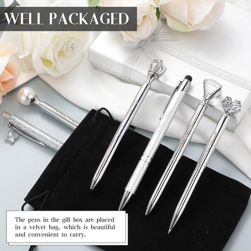 6 Pcs Fancy Pens for Women Crystal Diamond Pen for Journaling Pretty Glitter Pens Cute Inspirational Gifts for Girls School Office(Silver)...