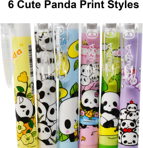 Maydahui 12PCS Kawaii Panda Pens Retractable Panda Gel Pen Cute Little Bear Flower Print Animal Pens Black Ink Comfortable Grip for School Home Of...