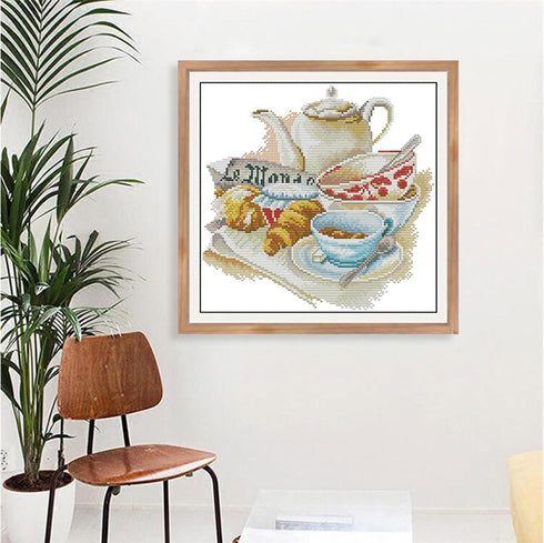 Rosyfoxes Cross Stitch Kits Stamped Full Range of Embroidery Starter Kits for Beginners DIY 11CT 3 Strands - Quietly Elegant Tea Set(Printed) 37×3...