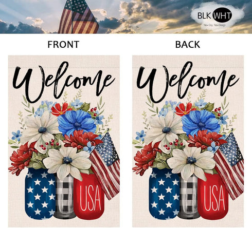 4th of July Floral House Flag 28 x 40 Vertical Double Sided Patriotic Mason Jar Flowers Red Blue Memorial Day Independence Day Holiday Outside Dec...