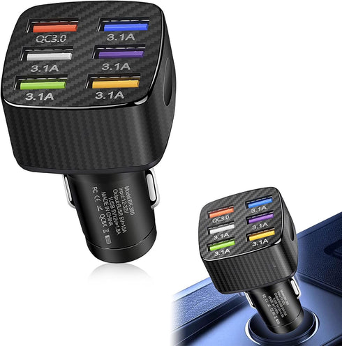 Ajxn Pack-1 Car Charger Adapter, 6 USB Multi Port Fast Charger, QC3.0 USB Fast Charger, Universal for Most Cell Phones, iPhone (Black)......