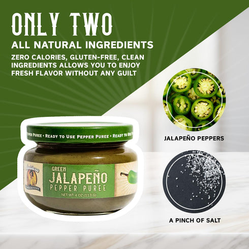 Louisiana Pepper Exchange Green Jalapeno Pepper Puree Sauce Salsa, Hot Spicy Flavor Seasoning, Plant-Based, Gluten-Free, Replaces Diced Jalapenos,...