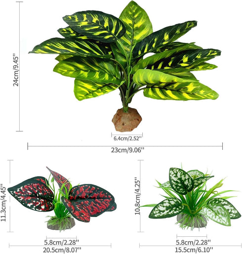 Reptile Artificial Plants, Terrarium Plants Decorations Supplies, Aquarium Fish Tank Plant, Amphibian Habitat Hideout Tank Accessories(L Set-3pcs/...