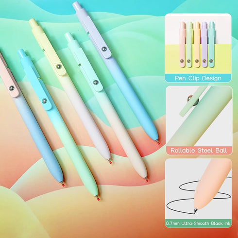 Gel Pens, 10 Pcs Black Ink Pens for Women, 0.7mm Medium Point Smooth Writing Pens with Silicone Grip, High-End Series Metal Clip Retractable Pens ...